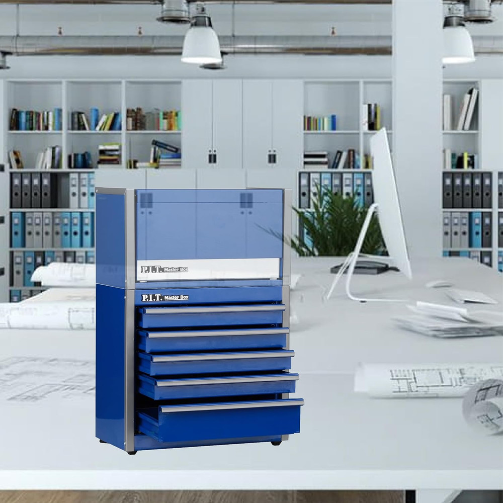 Mini Blue Tool Box, Portable 5-Drawer Micro Roll Cab Steel Stackable Tool Box wi