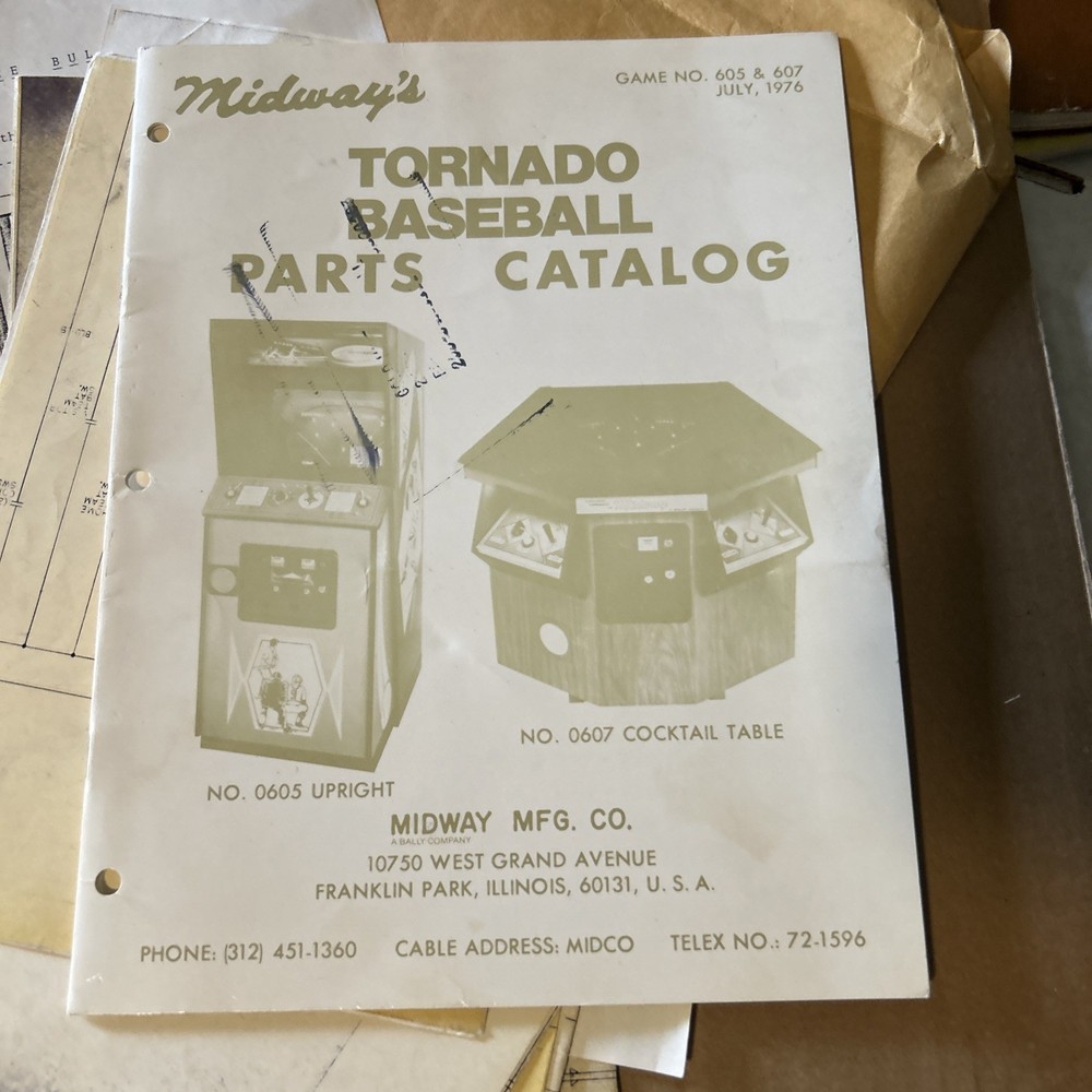 Toronado Baseball With Schematics Midway Arcade Game manual