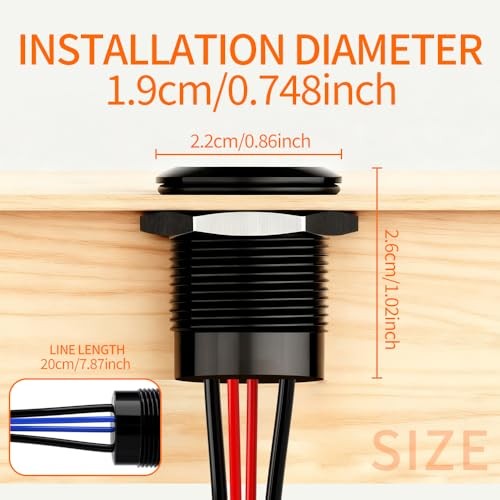 19mm Momentary Push Button Switch, 5A IP67 Waterproof Momentary-with wire Green