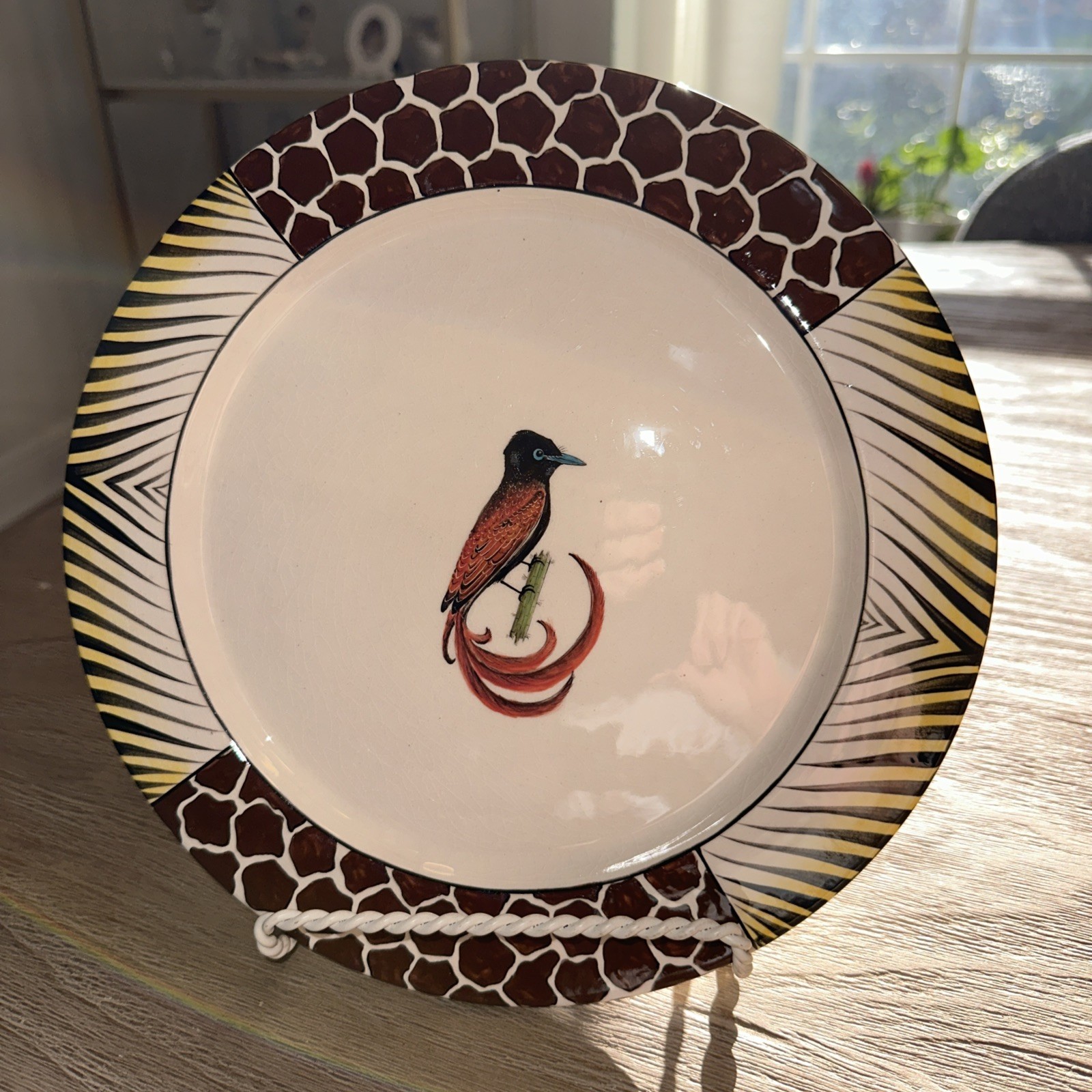 Penzo Zimbabwe Hand Painted 10.75 In Plate Paradise Fly Catcher Signed 2008