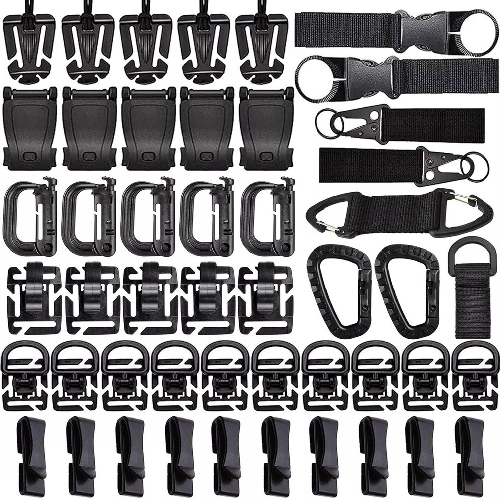 48 PCS Molle Accessories D-Ring Locking Clips Strap Buckle
