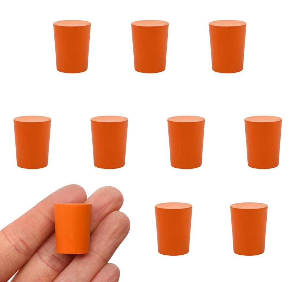 10PK Rubber Stoppers, Solid - 15mm Bottom, 18mm Top, 24mm Length - Eisco Labs