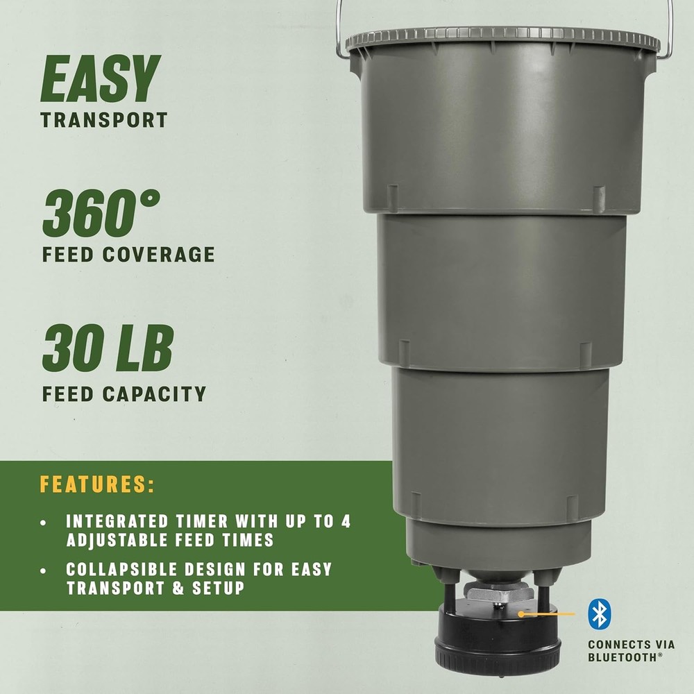 Hanging Deer Feeder 30lb with Collapsible Bucket & Bluetooth Timer