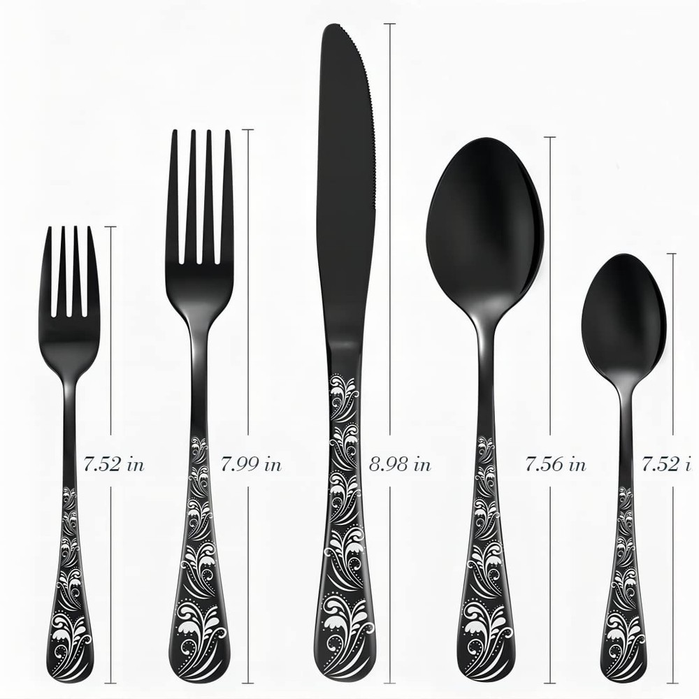 Black Silverware Set, Stainless Steel Flatware Set 30 Pcs for 6, Includes For