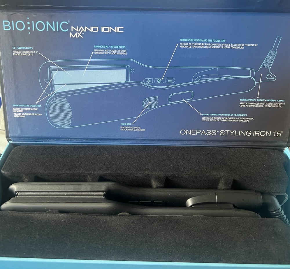 Bio Ionic Onepass Nanoionic MX Flat Iron Straightener 1.5" 6740