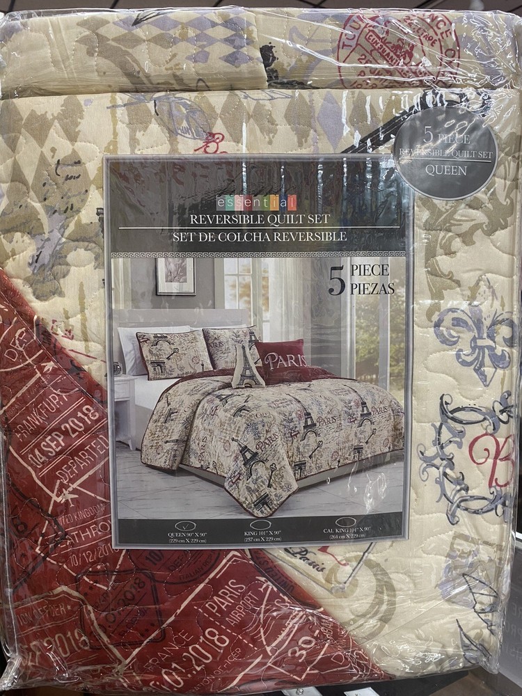 Paris reversible quilt set Queen Size 5 pieze