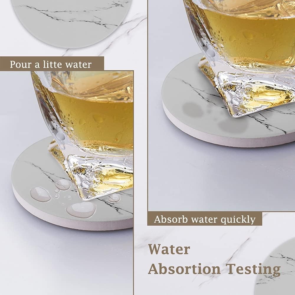 Coasters for Drinks, Absorbent Ceramic Stone Set with Metal Gray