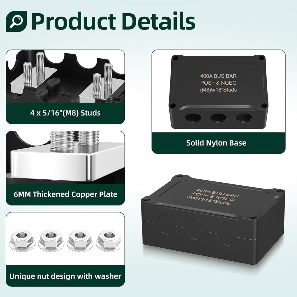 Versatile 400A Power Distribution Block for Marine, Solar, and Auto Applications