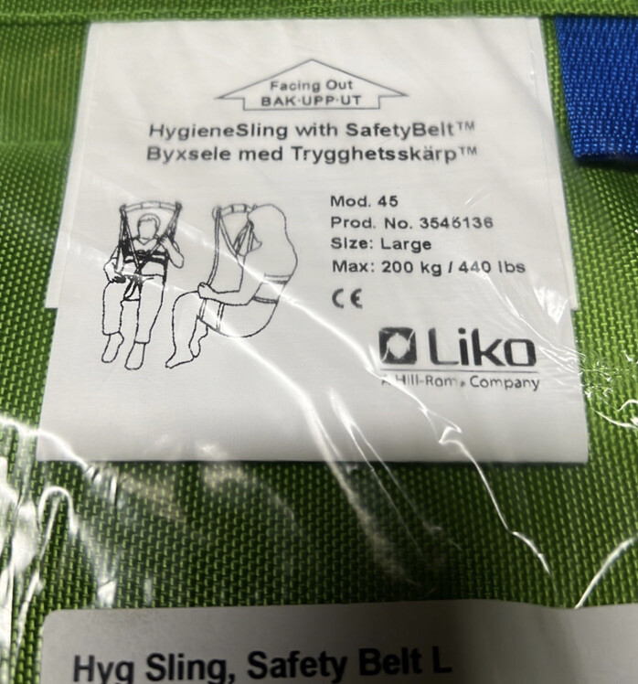 Liko Model 45 Hygiene Sling with Safety Belt Size Large 440 Pounds