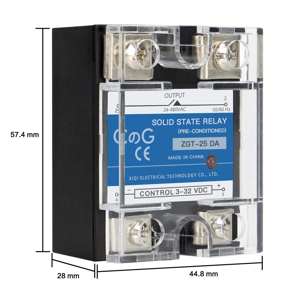 Solid State Relay SSR-25DA 3-32VDC Input 24-480VAC Output 25A Single Phase