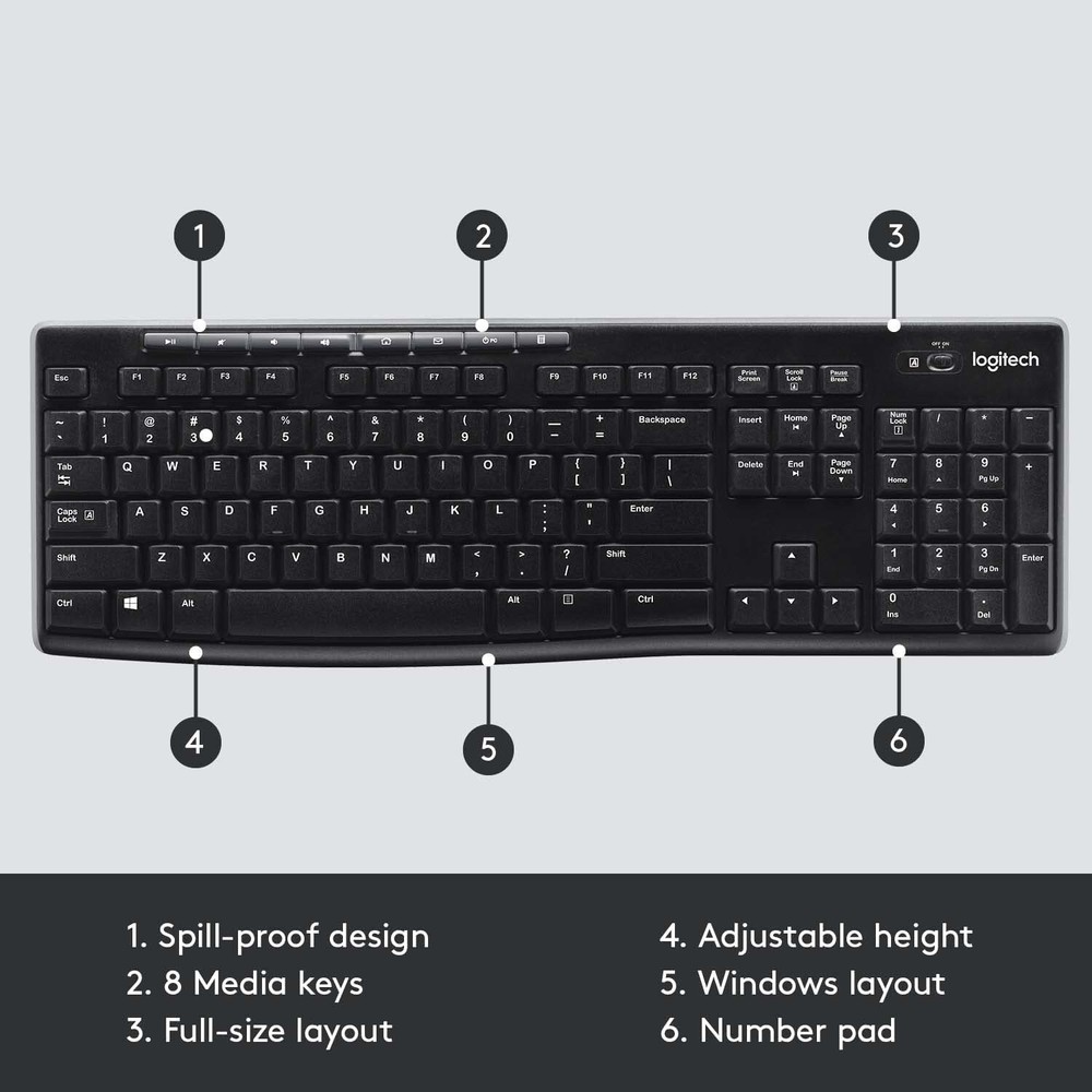 (NO USB RECEIVER) Logitech K270 Wireless Keyboard Windows/MAC Full Number Pad