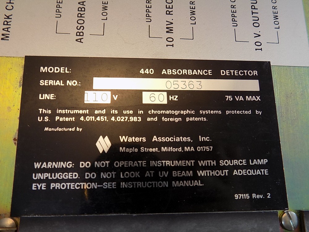 ABSORBANCE DETECTOR Model 440 Waters Associates UNTESTED
