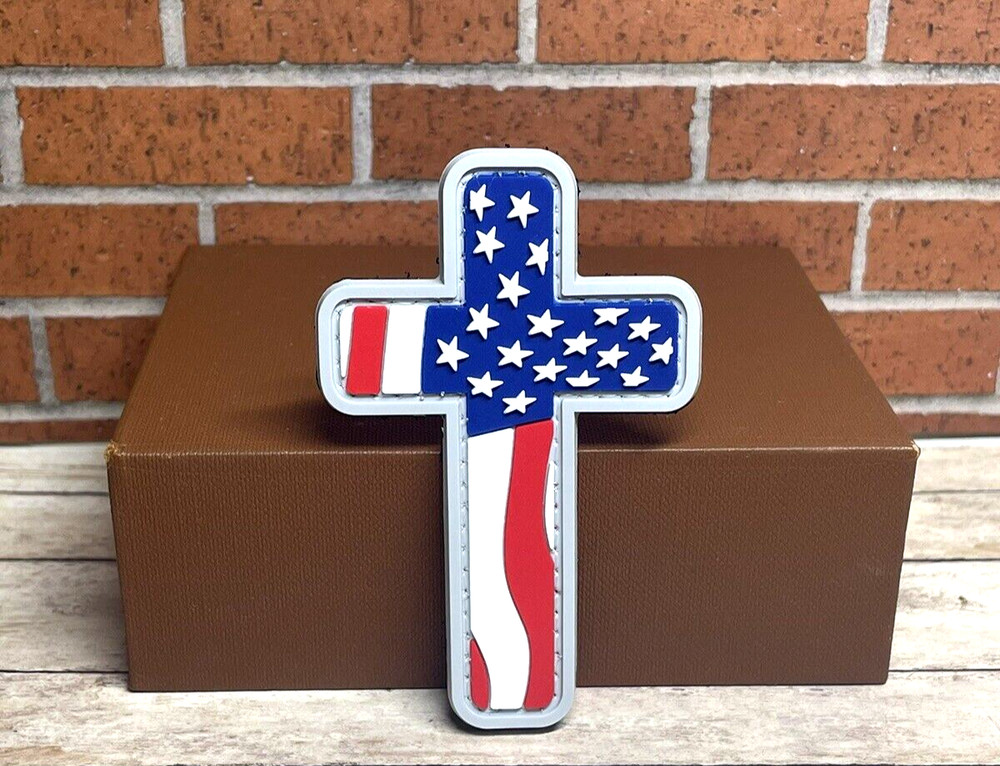 Tactical PVC Patch - In God We Trust Cross Patch - Morale USA Flag Cross Patch