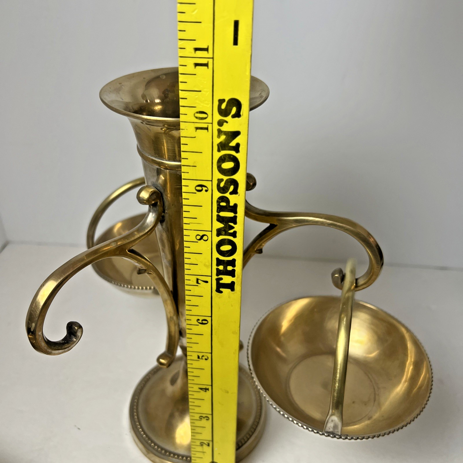 Antique Victorian Epergne Stand Gilt Silverplate Nickel 3 Hanging Bowls 11.5"