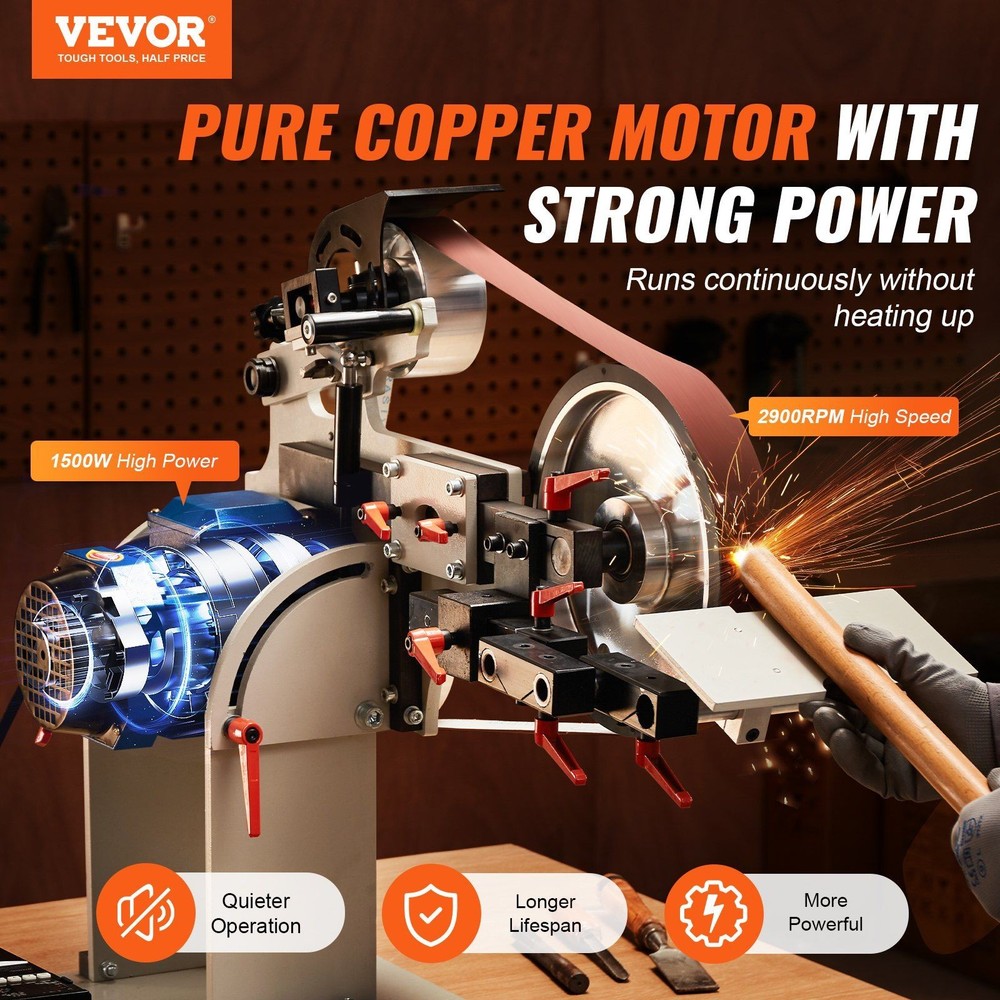 72x2in 1500W Variable-Speed Belt Grinder, VFD-Controlled & 3-Mode