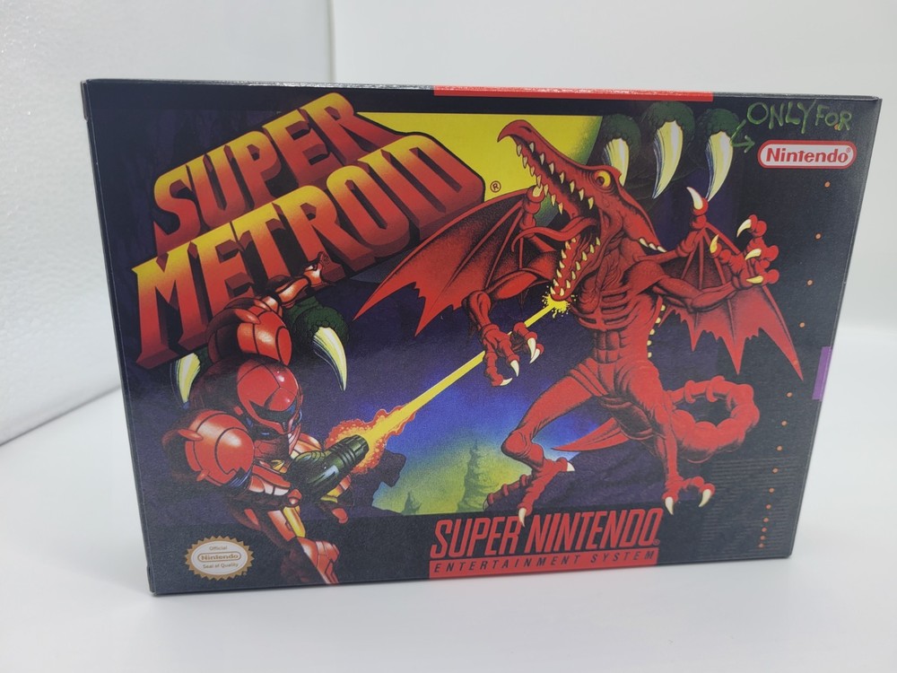 SUPER METROID SUPER SNES BOX ONLY REPLACEMNT BOX INCLUDES INSERTS + CLEAR CASE