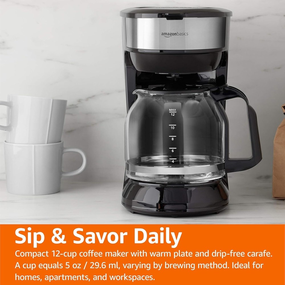 Amazon Basics 12 Cup Coffee Maker Reusable Filter Black Stainless
