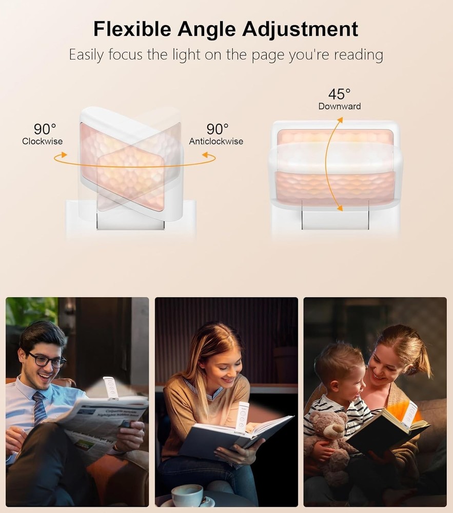 Compact USB-C Rechargeable Book Light with 5 Adjustable Brightness Settings