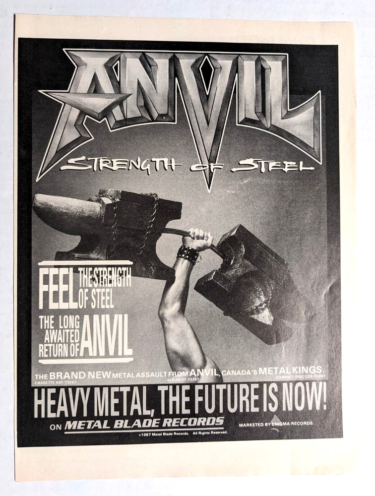 ANVIL / 1987 METAL BLADE RECORDS STRENGTH OF STEEL LP / ALBUM MAGAZINE PRINT AD