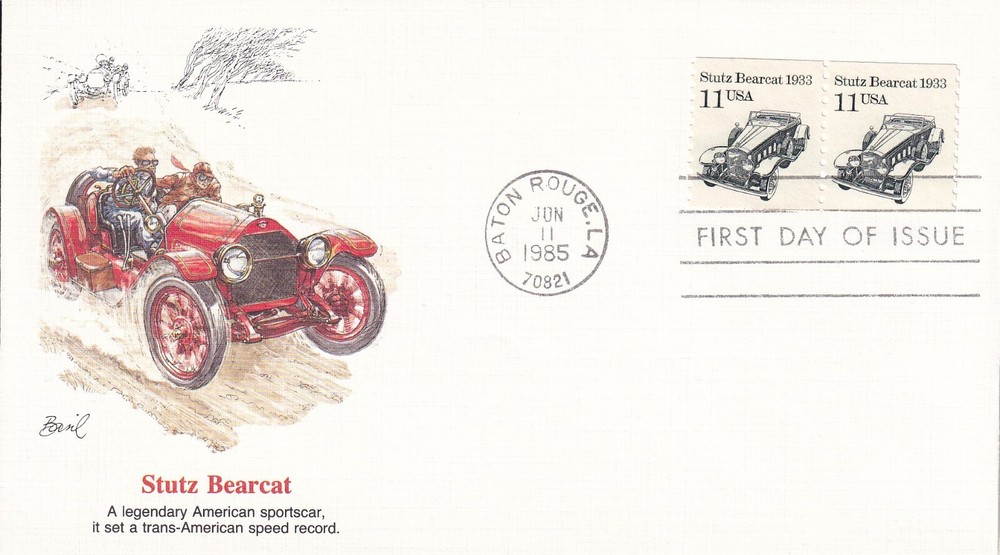 STAMP SCOTT 2131 "Stutz Bearcat" 11 CENT 1985 PAIR FDC - B
