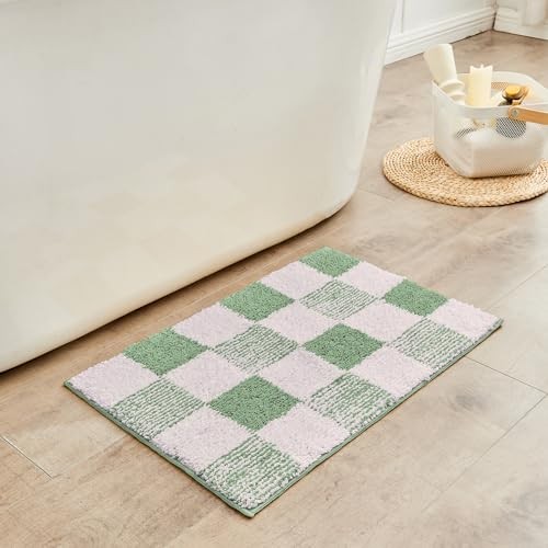 Checkered Bath mats for Bathroom 1'4" x 2' (Rectangular) Checkered-sage Green