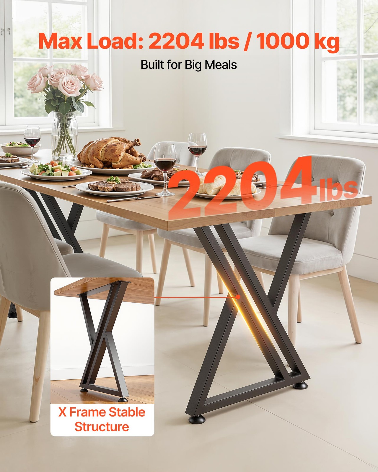 VEVOR Steel Table Legs 29.1 x 24 in 2204 lbs Heavy Duty for Desk Set of 2 Black