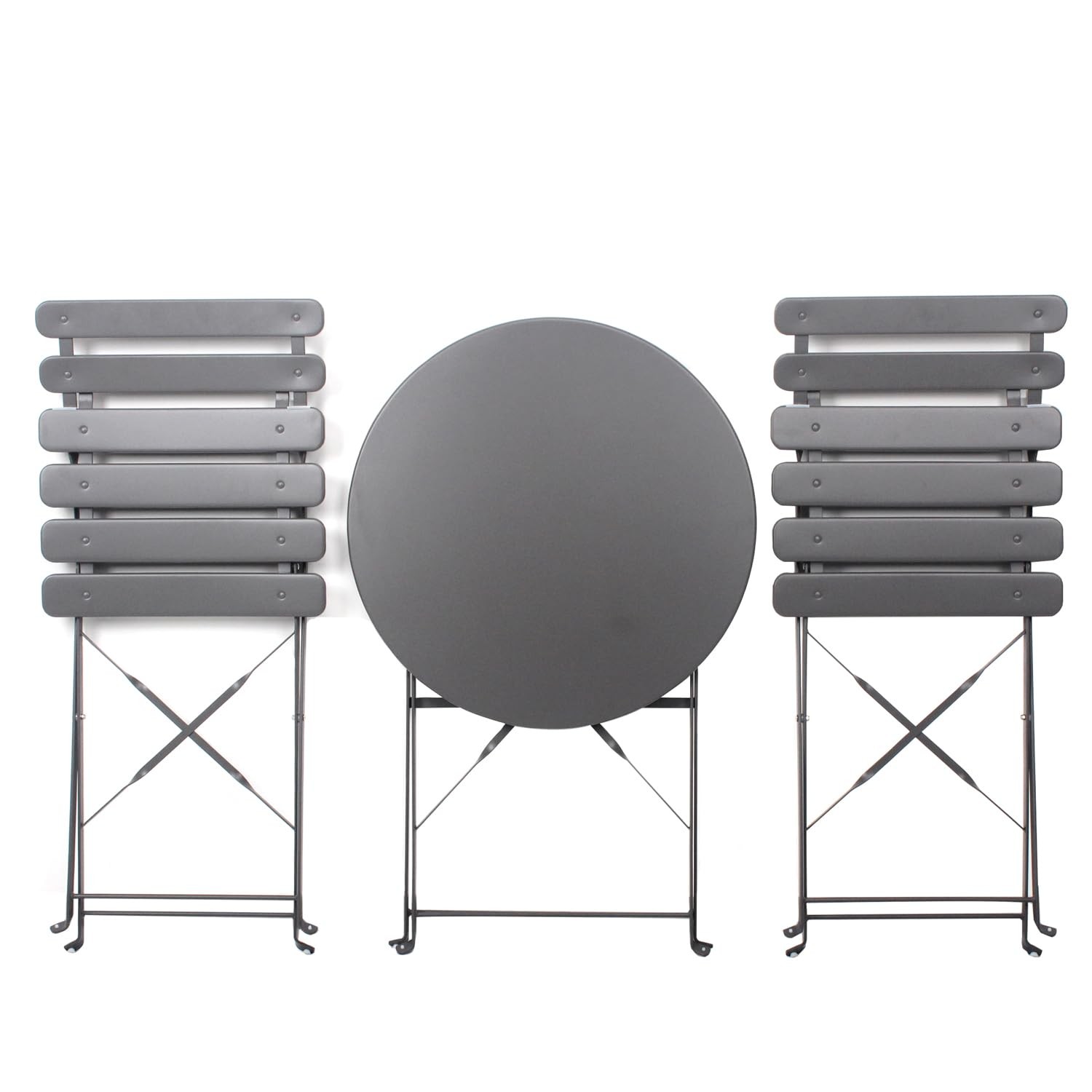 Folding Bistro Table and Chairs 3-Piece Set Outdoor Indoor Patio Furniture Gray