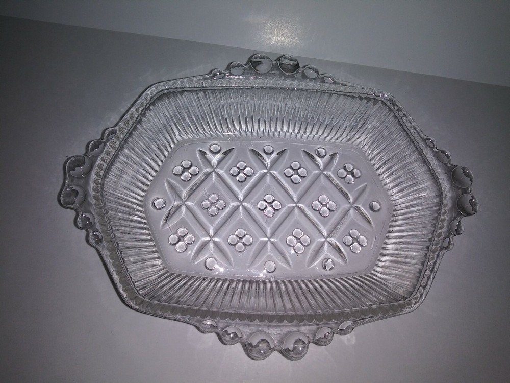 Depression Patterned Glass Double Handled Hobnail Tray