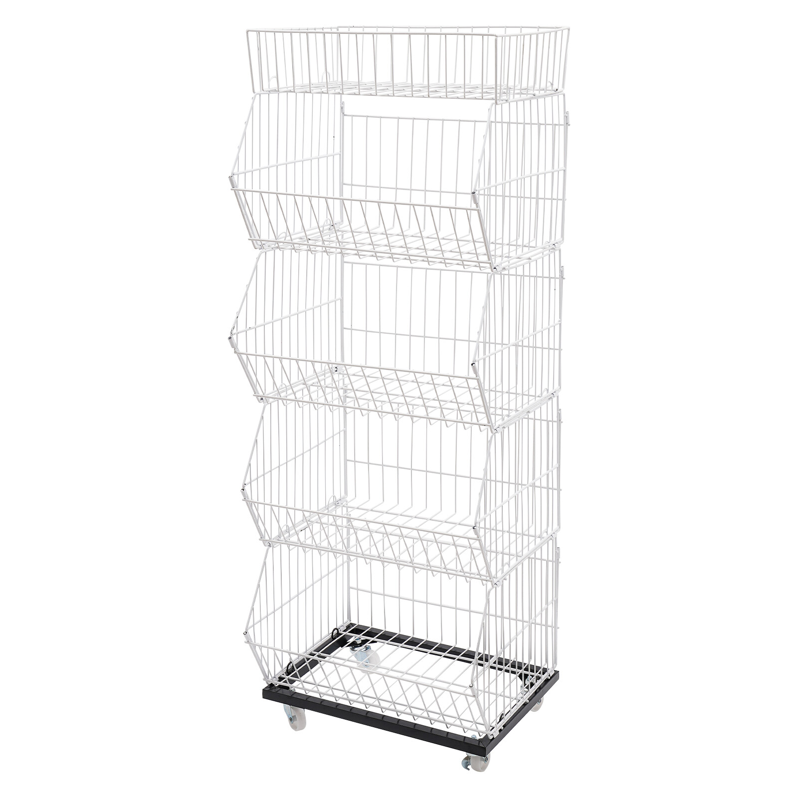 5-Tier Wire Grid Retail Display Rack with Wheels - Sturdy & Stylish Storage