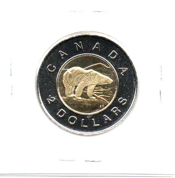 Canada 2 Dollar Coin 2000 Toonie Circulated date on front