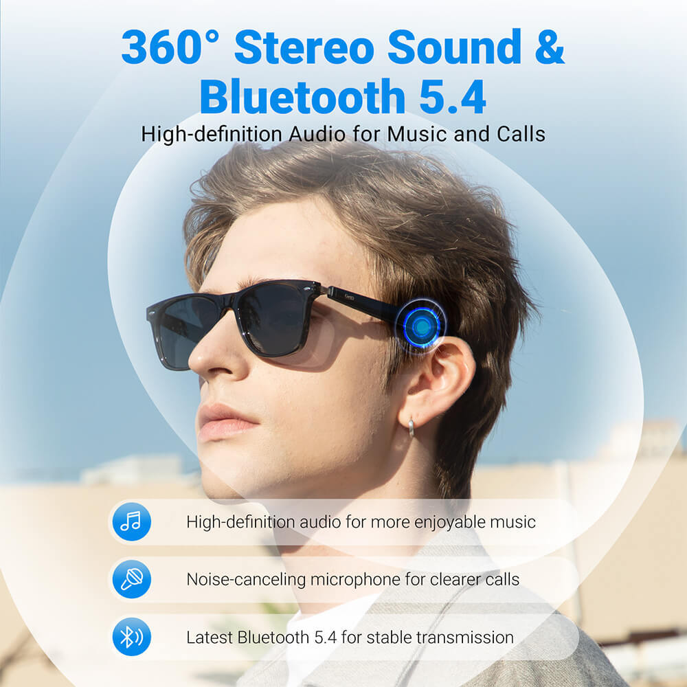 Bluetooth Glasses Smart Translation Sunglasses Black Frame Open Ear Headset 2PCS