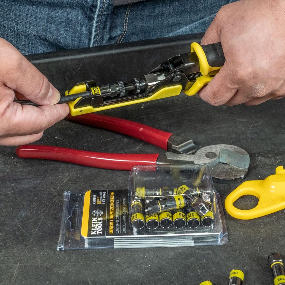 Klein Tools 80151 Coax Cable Compression Crimper and Stripper Set with Yellow