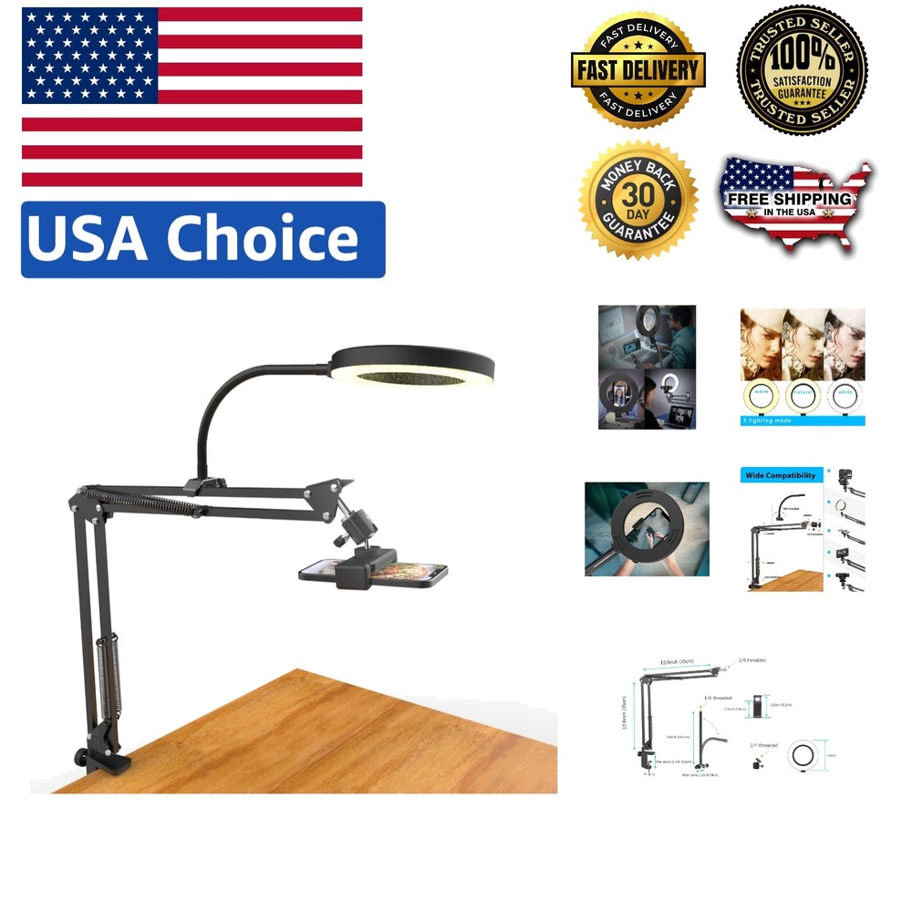 Compact Overhead Camera Mount with Adjustable Ring Light for Filming & Tutorials