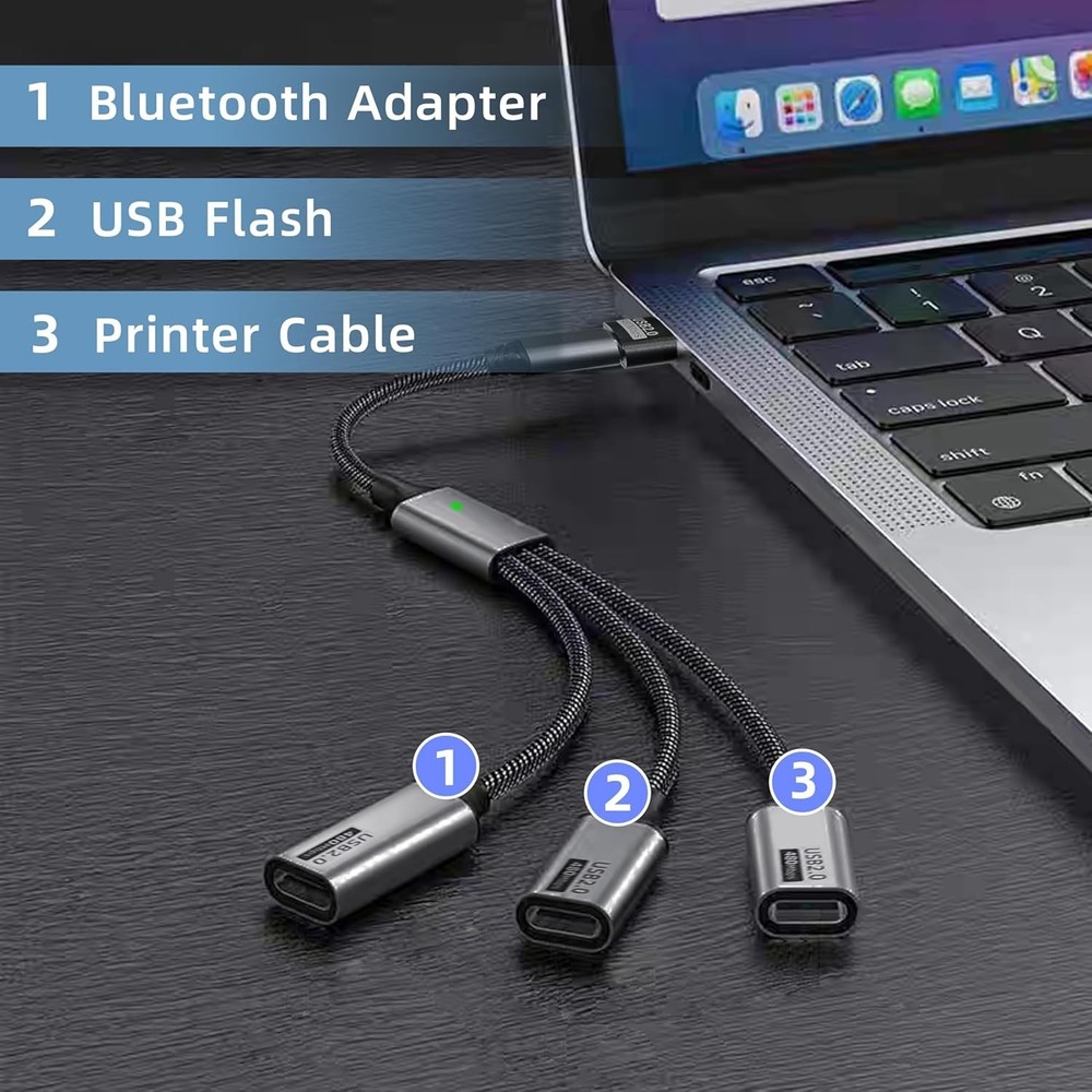 Multi-Port USB Type C Splitter for Data Transfer & Power - Perfect for Travel