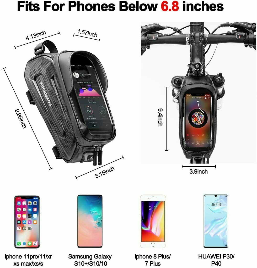 ROCKBROS Bike Phone Mount Bag EVA Waterproof Front Frame Bag fit Under 6.8"