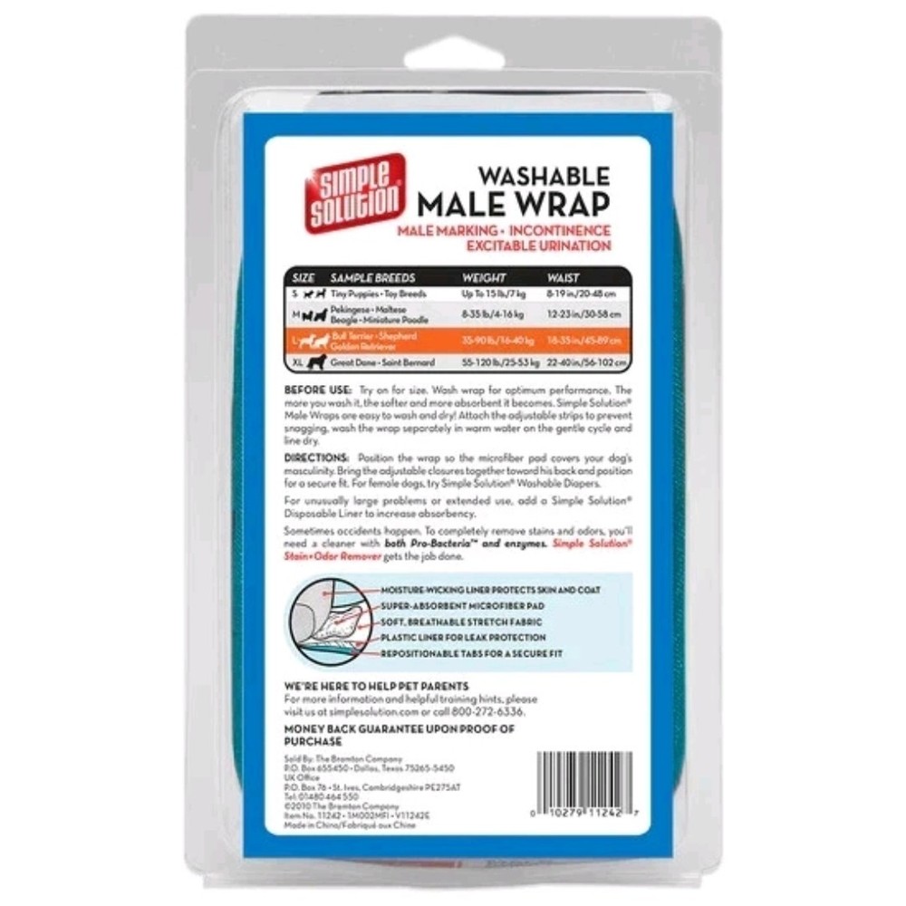Male Dog Washable Wrap Simple Solution Large 1 Wrap