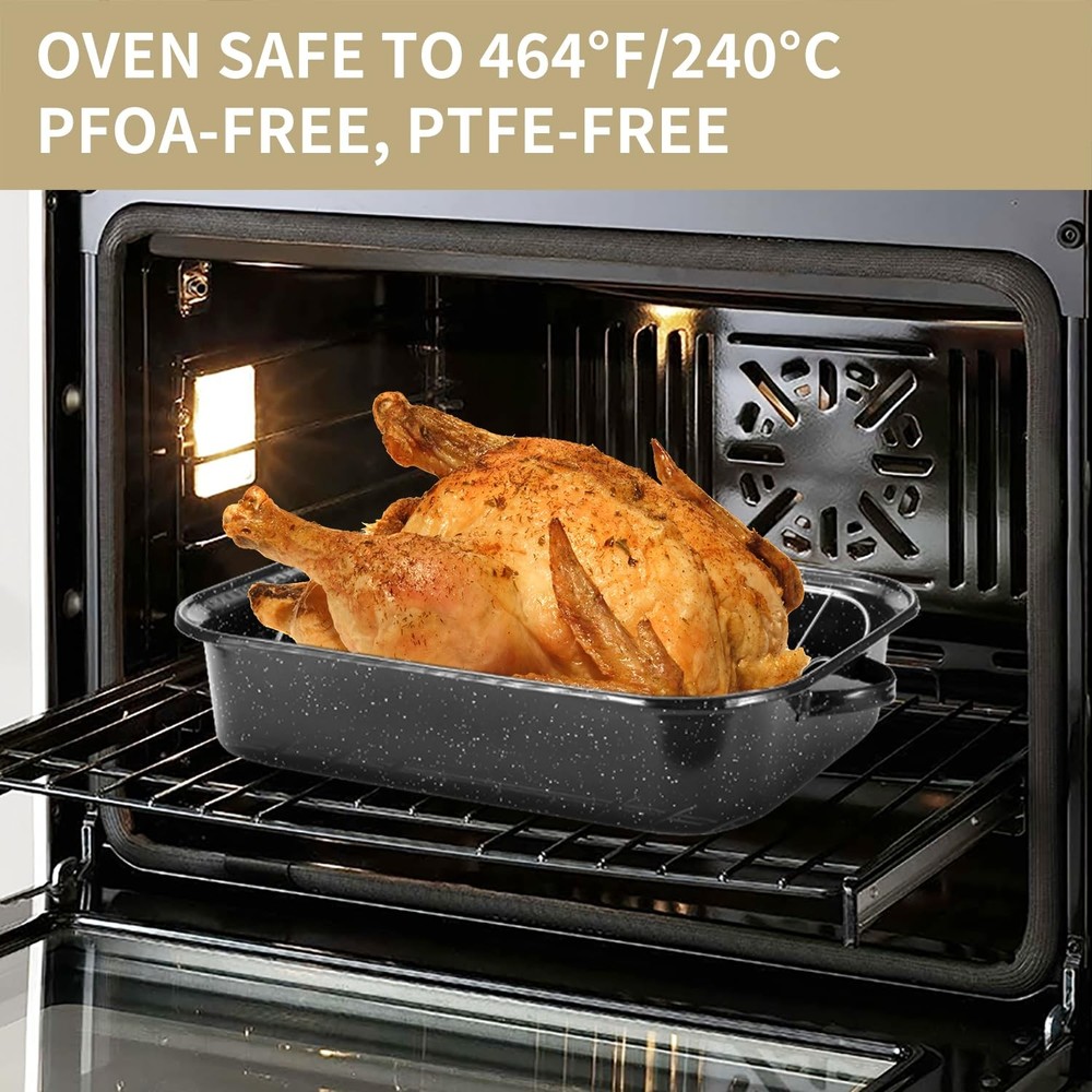 21Inch Roasting Pan, Extra Large Rectangle Pan With 21INCH, Black