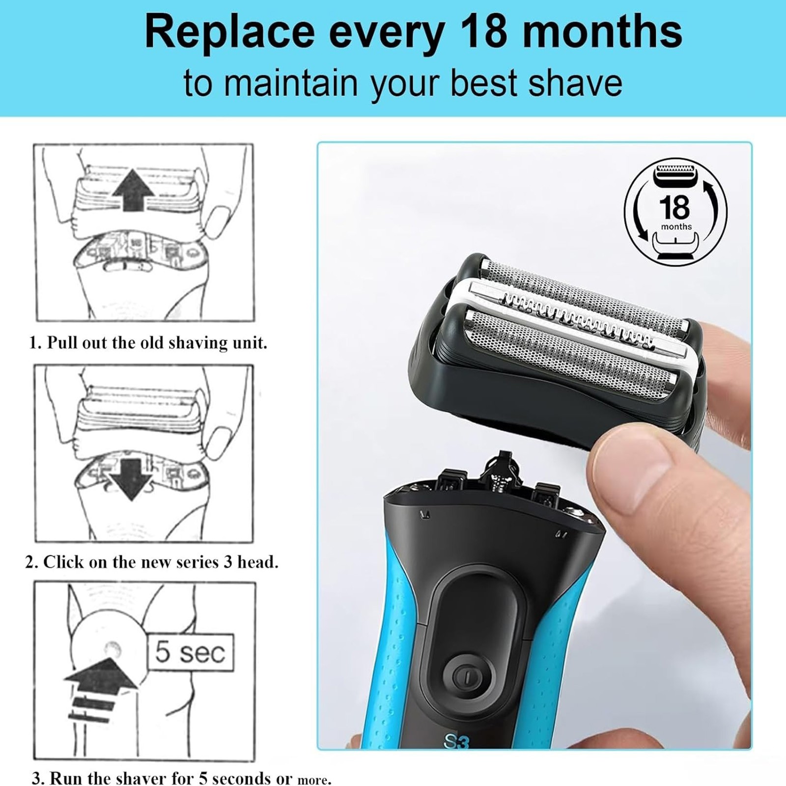 2PACK 32B Replacement Shaver Head Compatible with Braun S3 Razors 301S, 310S