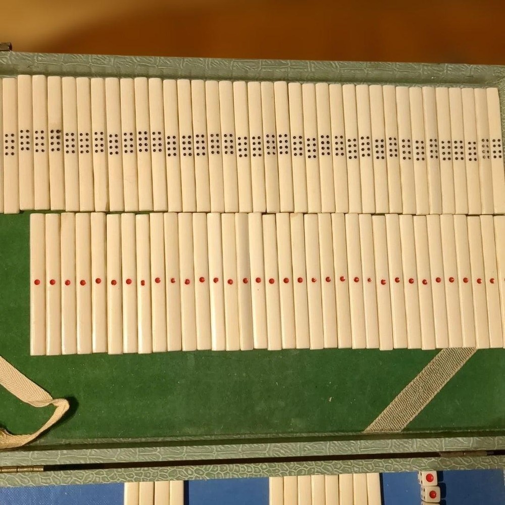 Mahjong tile set black plastic case included