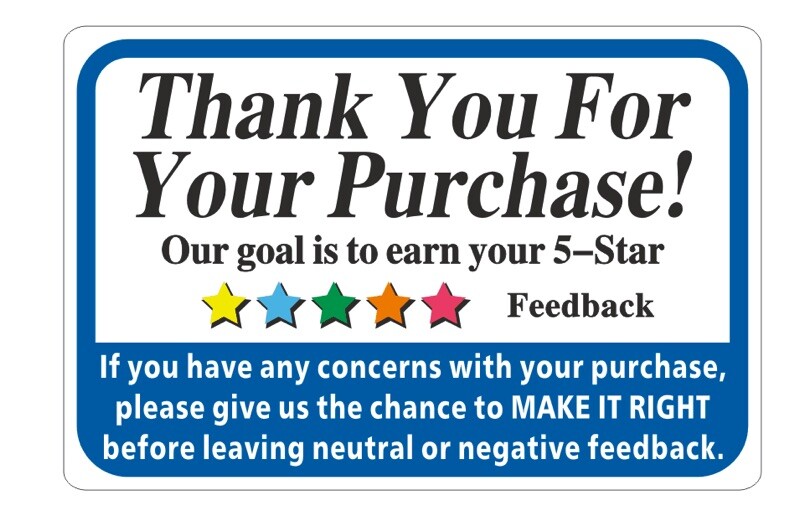 Thank You For Your Purchase Label Stickers ROLLS of 100, 250, 500, or 1000 USA