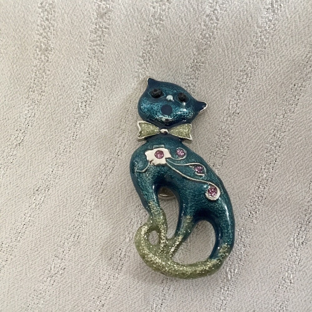 Cat Fridge Magnet - Blue Enamel 1”x2"