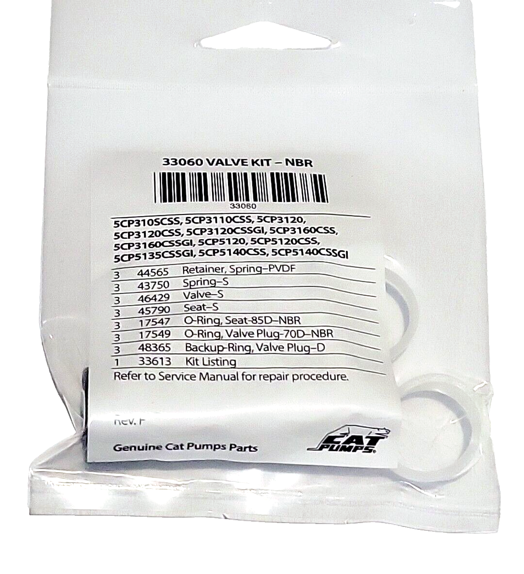 Cat Pumps 33060 VALVE KIT OEM for 5CP3120 - 5CP5120- 5CP5140 BE