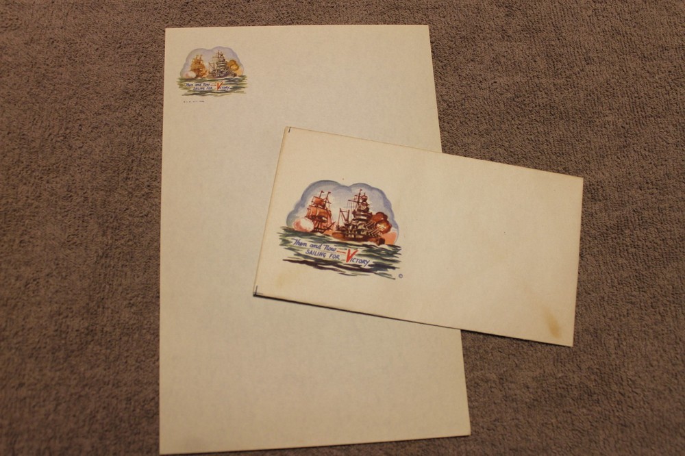 Original WW2 U.S. Home Front Patriotic Letter Head and Matching Envelope Set