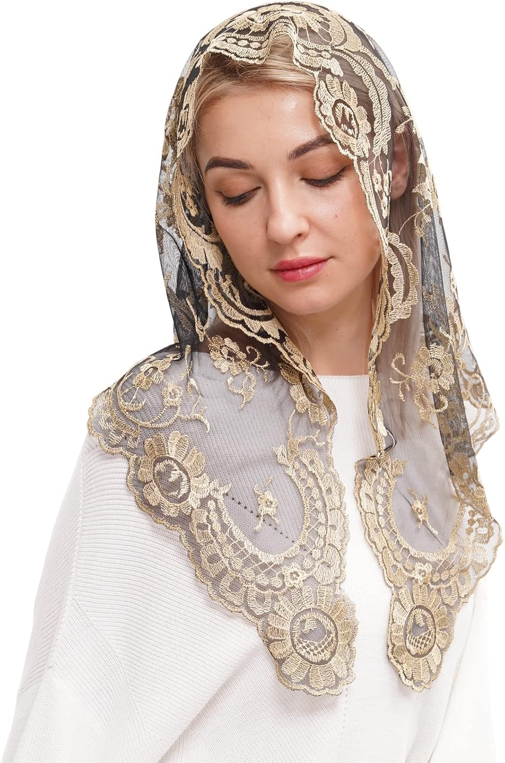 Catholic Lace Mantilla Veil Embroidery Chapel Scarf for Church Mass
