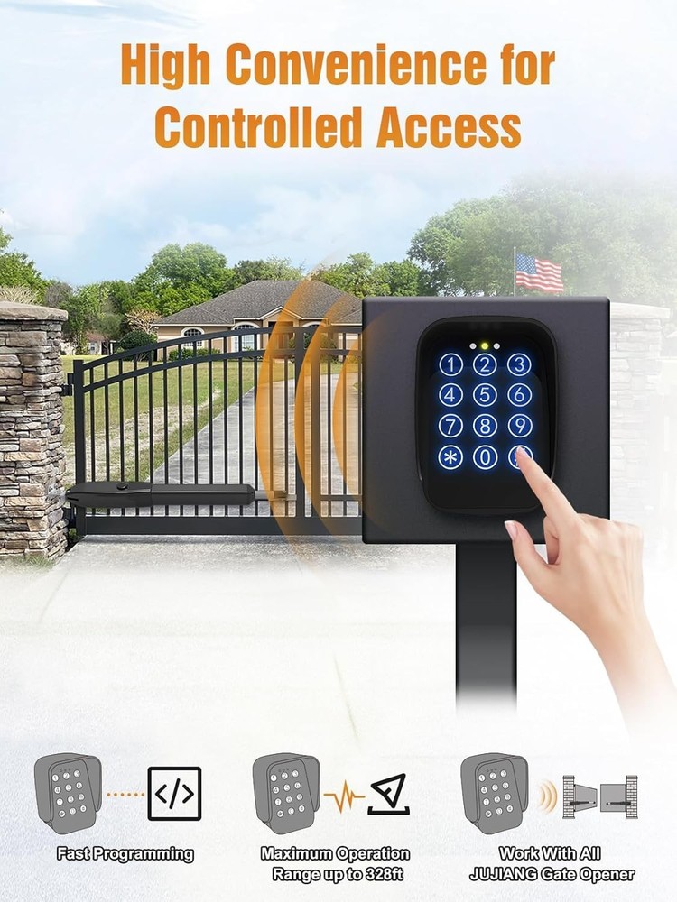 Touch Panel Wireless Gate Keypad with Adjustable Backlight & Security Features