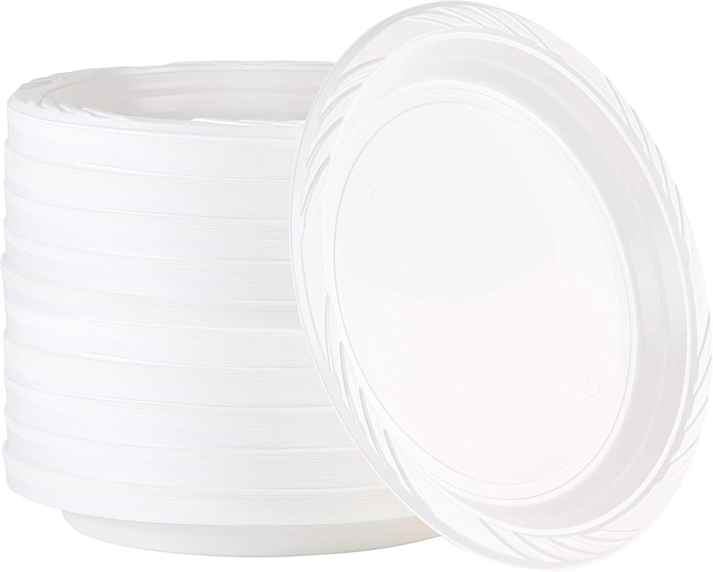 100 Count Disposable 10 Inch White Plastic Dinner Plates Extra Large