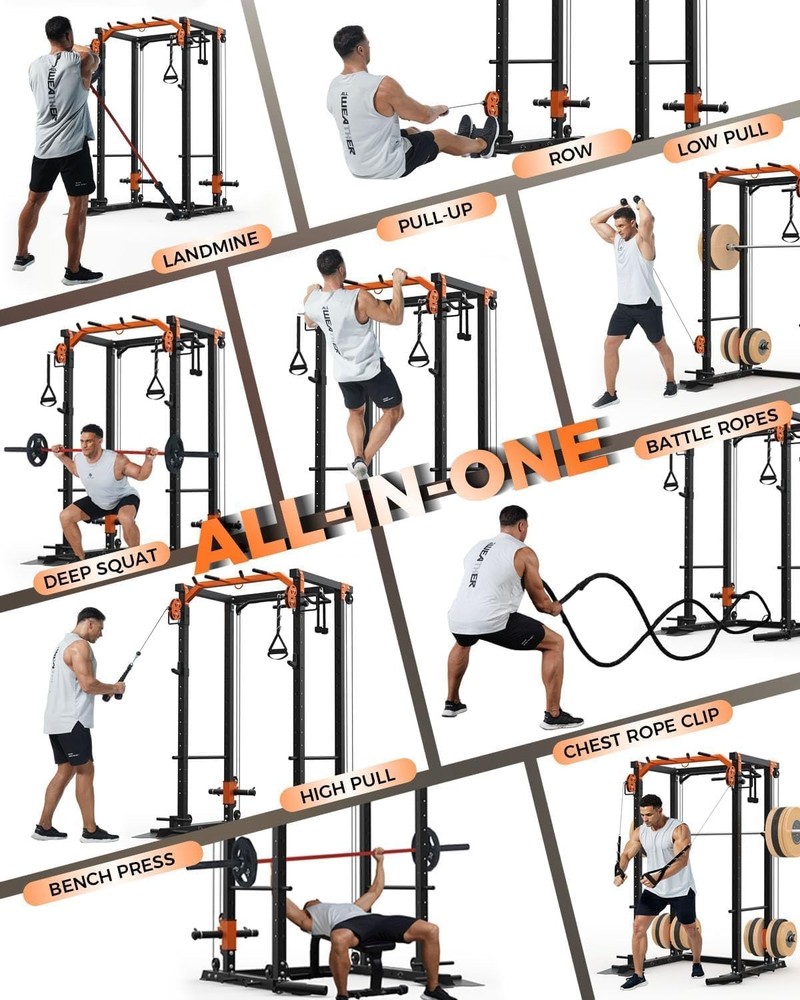 Power Cage 2000LBS Multi Function with LAT Pulldown Squat Rack Pulley System