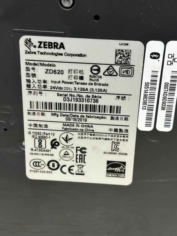 Zebra ZD620 Thermal Direct Label Printer USB Serial Ethernet Printer w/ Adapter