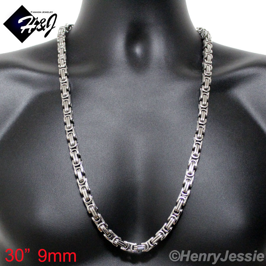 18-40"MEN's Stainless Steel 4mm/6mm/9mm Silver Byzantine Box Link Chain Necklace