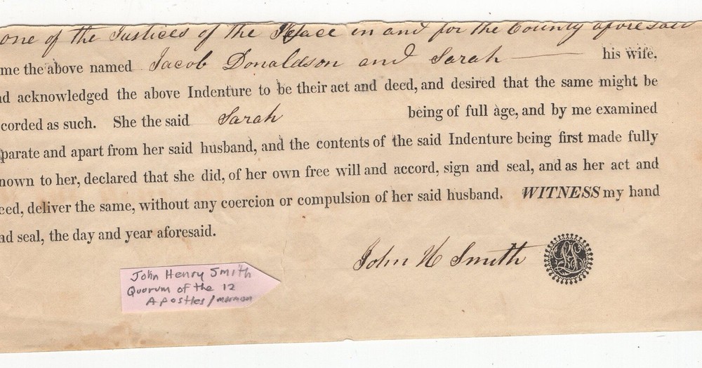 ORIGINAL MORMON APOSTLE LDS -JOHN HENRY SMITH SIGNED PARTIAL LETTER